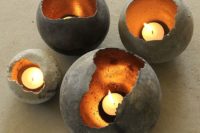 concrete sphere candle holders with raw edges for a gorgeous look