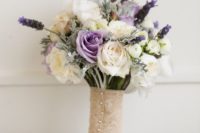 19 a pale wedding bouquet in cream, grey, lavender colors for a cool look