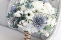 20 a pastel wedding bouquet in pale green, lavender and creamy shades