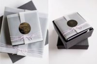 20 mini boudoir album with a hand embossed monogram label and pink twine