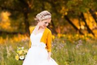 22 a mustard cropped cardigan to feel cozy and look chic on your fall big day