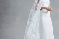 22 ethereal lace applique cape makes a minimalist wedding dress more feminine
