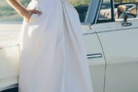 23 low back wedding dress with pockets made from couture silk with hand pleated panels