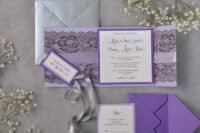 24 lavender with black lace wedding invitation and a grey envelope is a nice combo