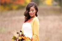 26 a yellow cardigan for a comfy and casual look, a bouquet with matching blooms