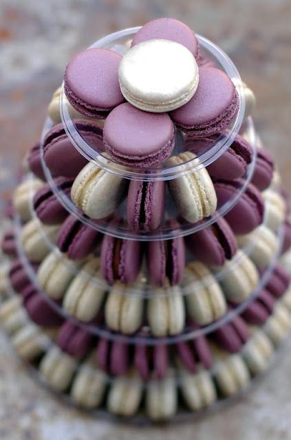 purple and cream macaron tower for your wedding