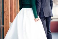 27 cropped emerald cardigan with a statement back to contrast your creamy dress