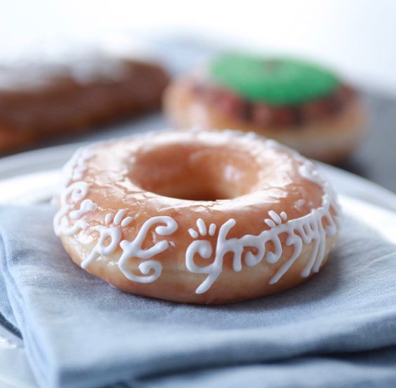 a donut with Elvish letters is a cool favor or dessert for a LOTR wedding