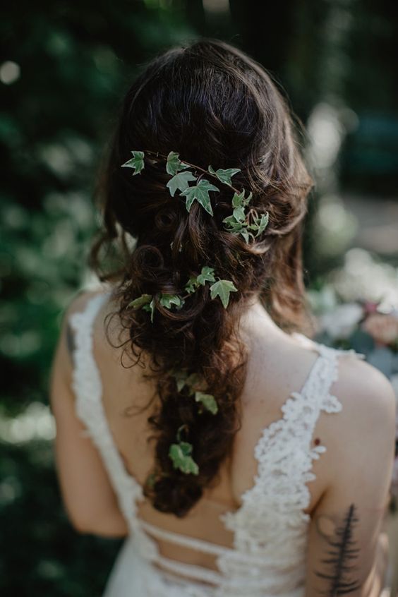 an Elvish wedding hairstyle with vines interwoven is a beautiful idea for a LOTR bride