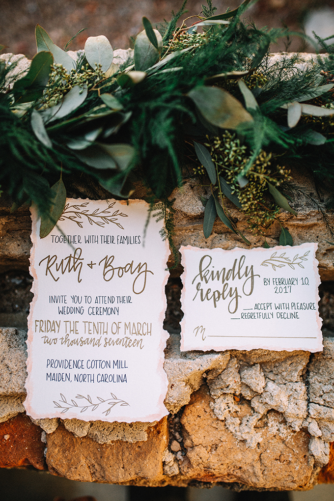 This raw edge wedding stationery was created especially for the industrial wedding shoot with romantic touches