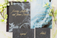 02 The wedding stationery was done in dark and blue marble, with gold calligraphy, which looks very masculine and chic