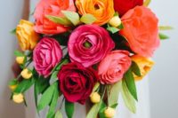 03 a colorful tissue paper flower bouquet in fuchsia, orange and yellow