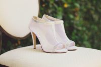 03 modern sheer peep toe booties with rhinestone lining for a stylish modern bridal look