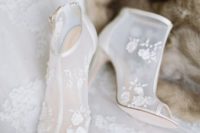 03 peep toe sheer wedding booties with lace appliques look romantic and very chic