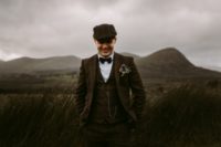 04 The groom was wearing a vintage brown wedding suit, a cape and a bow tie