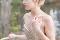 04 a champagne-colored strapless wedding dress to sparkle a bit and stand out in snow