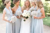 04 pale blue sleeveless and one shoulder bridesmaids’ dresses
