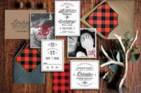 04 rustic wedding invitation set with kraft paper and plaid lining