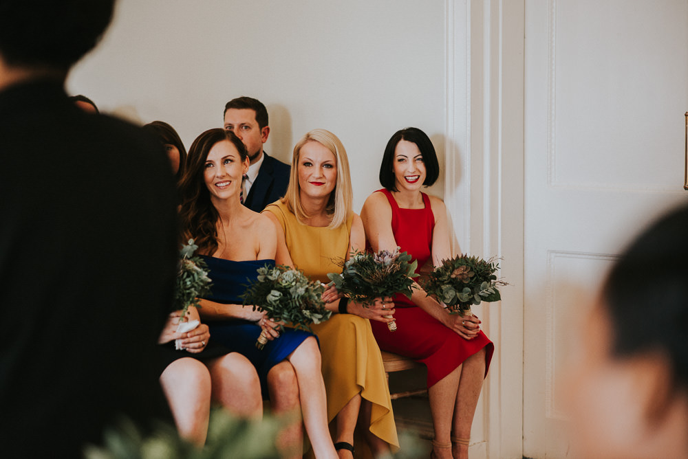 The bridesmaids were wearing different dresses to show off their style and personalities