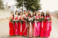 06 The bridal party tried the exotic and bold Indian clothes in red and fuchsia