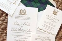 06 a neutral wedding invitation suite with an envelope with plaid lining for a rustic feel