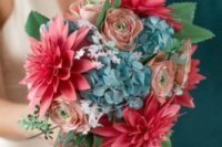07 colorful pink, blue and peach paper bloom bouquet for a summer wedding