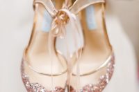 08 sheer wedding shoes decorated with pink sparkles and ribbons