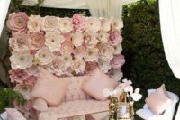 10 a large paper flower wall in pink and blush for a beautiful glam wedding lounge