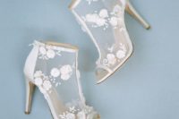 11 sheer wedding booties with lace floral appliques and peep toes look super amazing