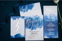 12 ‘something blue’ blue watercolor wedding invites with white calligraphy
