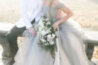 14 an off the shoulder wedding dress for a non-traditional bride who wants some elegant and timeless color