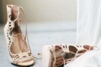 14 neutral laser cut peep toe wedding shoes with lacing up for a relaxed yet very chic bridal look