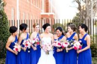 16 royal blue one shoulder bridesmaids’ dresses