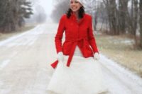 18 a short red coat will keep you warm during the outdoor shoots