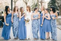 19 strapless solid blue maxi dresses and floral print blue strapless gowns