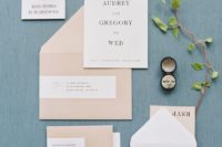 20 blush and white wedding stationery with black letters for a modern spring wedding