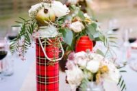 20 plaid thermos are ideal as vases for your rustic or camp-inspired wedding tablescape
