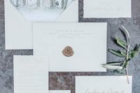 21 Tuscany wedding stationery suite with watercolor, champagne calligraphy and seal
