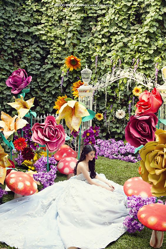 create a whole wonderland of paper flowers for the wedding photo shoot