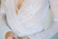 25 stunning plunging neckline wedding dress with lace and a touch of sparkle looks wow