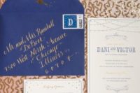 27 a cobalt blue and copper wedding invitation suite for bold New Year wedding