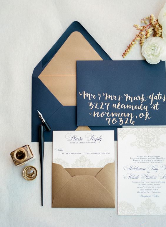 navy and gold wedding stationery for those who have chosen one of the most popular color combos for their wedding