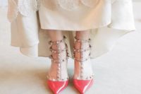 27 red piked strappy heels to add a colorful touch to your bridal look