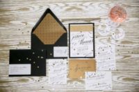 28 vintage-inspired black, white and gold glam wedding invites