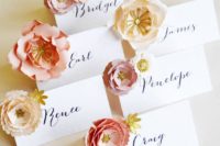 29 paper flower place cards with calligraphy can be easily DIYed for your wedding
