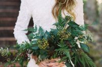 31 lush textural greenery wedding bouquet of various kinds of foliage, berries