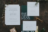 34 emerald and white modern wedding invitations hint on emerald as one of wedding colors
