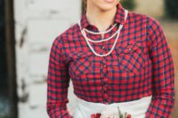 03 a plaid shirt over your dress can be another cool and unusual idea to cover up with a Christmas feel