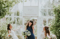 The bridesmaid was wearing a sleeveless navy maxi gown