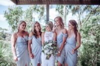 04 The bridesmaids were wearing dove grey wrap skirt dresses with a cold shoulder or spaghetti straps